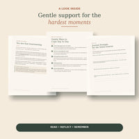 Interior page collage from the Pet Loss guide featuring validation, coping strategies, and reflective journal prompts.