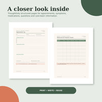 Preview of printable appointment and medication tracker pages inside The Advocacy Journal