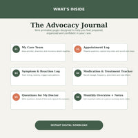What is included in The Advocacy Journal printable patient organizer