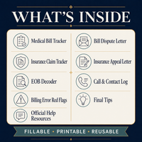 What’s Inside the Medical Bill and Insurance Organizer, including fillable trackers, dispute letters, and resources